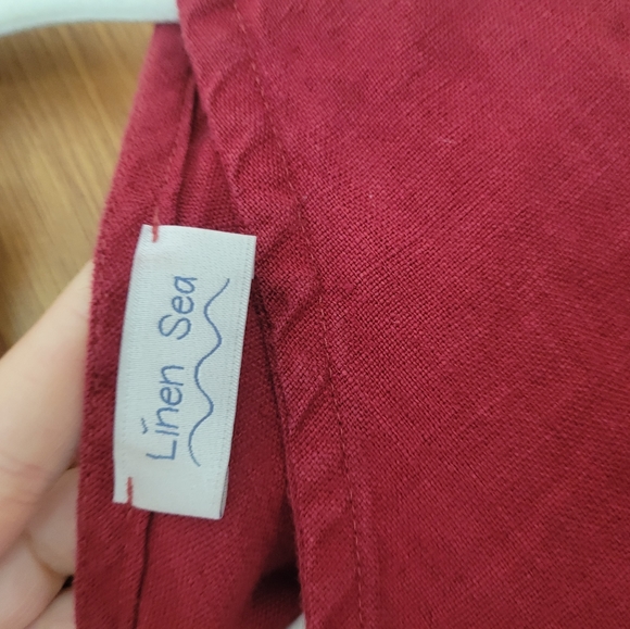 Rich Red Linen Sea Hand-sewn Linen Dress V Neck With Pockets Size Small - Picture 3 of 3